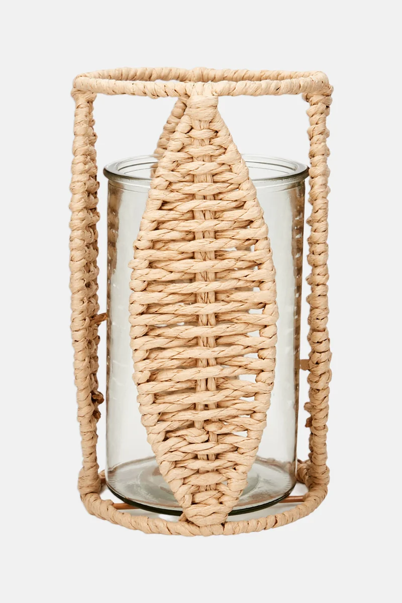 Muy Mucho Natural Fiber With Glass Candle Holder, Beige