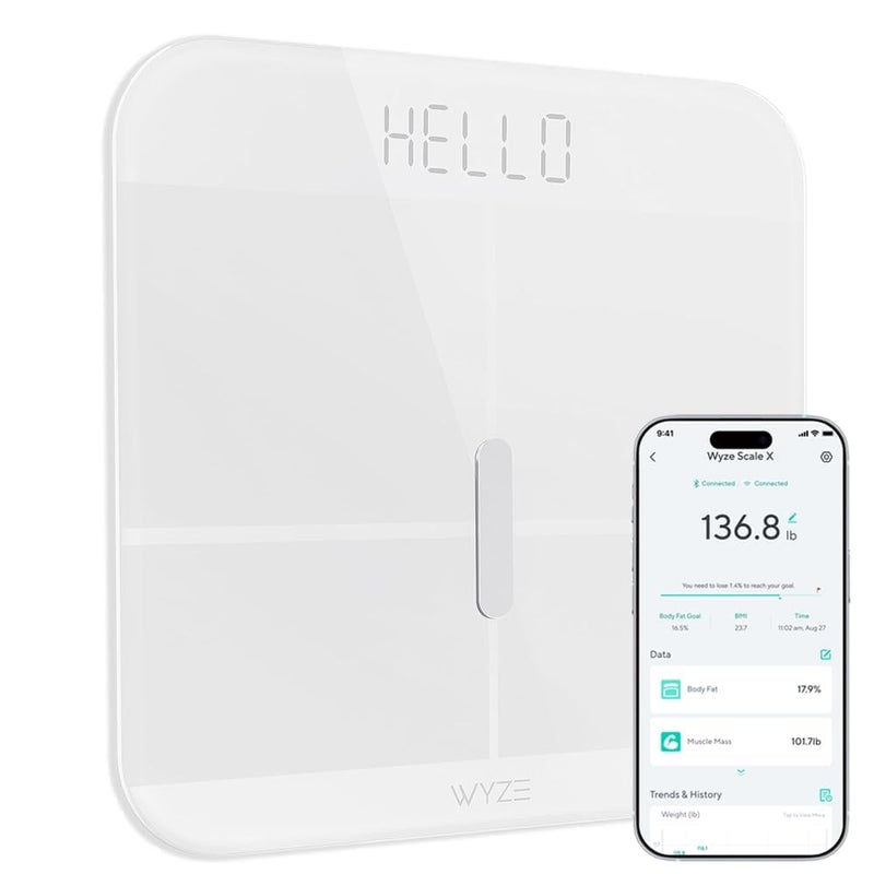 WYZE Smart Scale X for Body Weight, Digital Bathroom Scale for BMI, Body Fat, Water and Muscle, Heart Rate Monitor, Body Composition Analyzer for People, Baby, Pet, 400 lb, White - Image 1