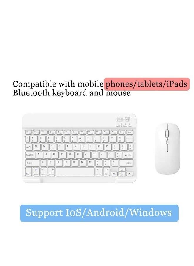 【Rechargeable Bluetooth Keyboard And Mouse Combo】Ultra-Slim And Portable Wireless Mouse And Keyboard Combo, Compatible With Windows/Mac/Android 10.0 And Above/Ios13 And Above, Unlimited Models And Brands, Suitable For Tablets, Mobile Phones, Iphone, Ipad Pro, Air Mini, Ipad Os Ergonomic Design White