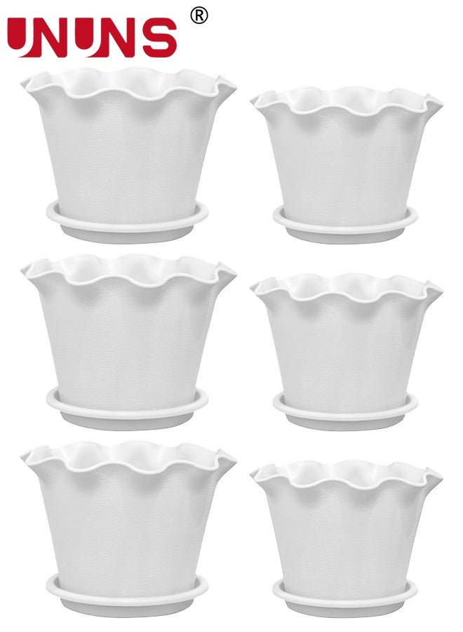 UNUNS 6PCS Plant Pot,Flower Pots with Ruffled Edge Plant Pots with Trays,Decorative Planters,Featuring a Porous Bottom Design Garden Pots for Garden Home Decor and Living Room(White) - Image 2