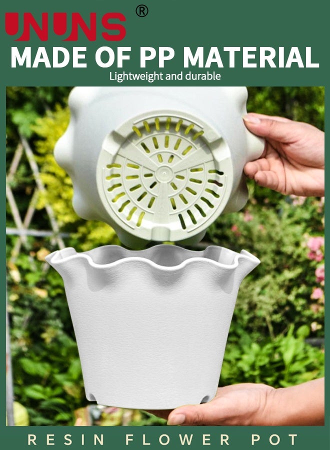 UNUNS 6PCS Plant Pot,Flower Pots with Ruffled Edge Plant Pots with Trays,Decorative Planters,Featuring a Porous Bottom Design Garden Pots for Garden Home Decor and Living Room(White) - Image 4