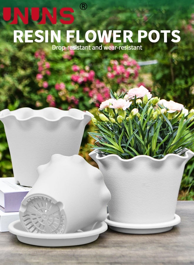 UNUNS 6PCS Plant Pot,Flower Pots with Ruffled Edge Plant Pots with Trays,Decorative Planters,Featuring a Porous Bottom Design Garden Pots for Garden Home Decor and Living Room(White) - Image 3