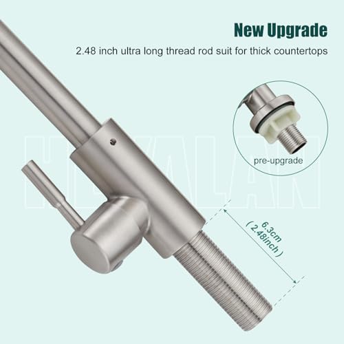 Heyalan Brushed Nickel Kitchen Faucet Cold Water Only 1 Hole Single Handle 360 Degree Swivel Spout Deck Mount High Arc SUS304 Sink Bar Tap Goose Neck with Hose and Longer Thread Pipe - Image 4