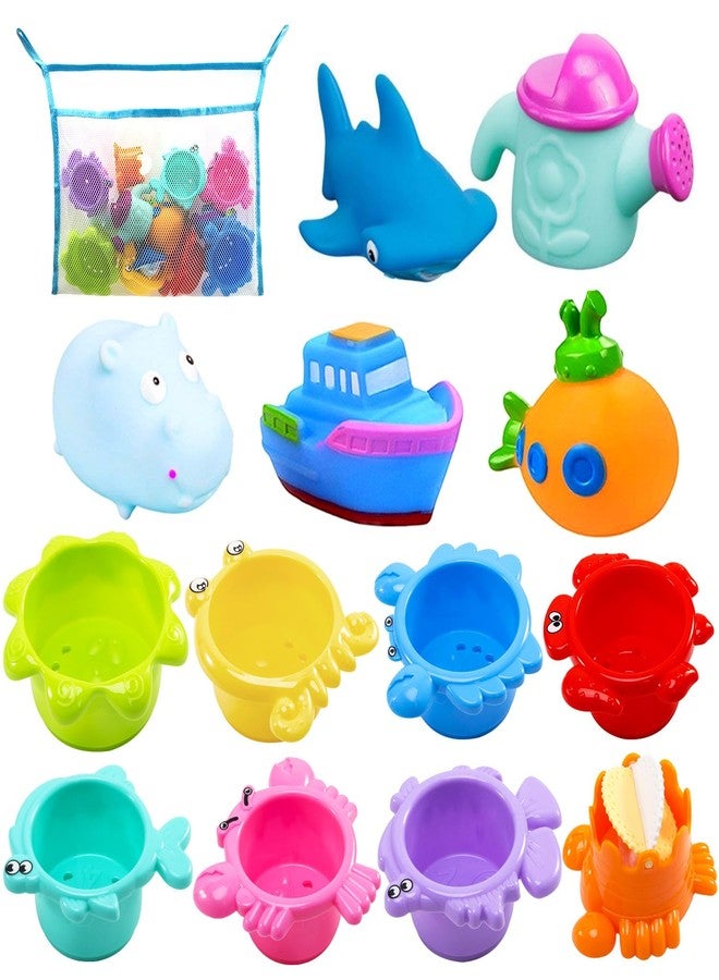 INNOCHEER Baby Bath Toys for Toddlers, Water Table Toys with Mold Free Stacking Cups, Quick Dry Organizer Net, 13 Pcs Bathtub Game, Beach and Pool Party - Image 1