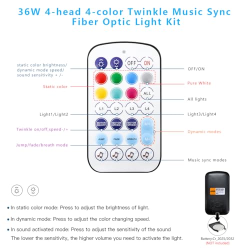 AKEPO 36W 4 Color Twinkle Fiber Optic Starlights Headliner Lights Kit, Optical Fibers Music Sync Bluetooth APP Control Starlight Kit, 1500pcs*13.1ft - Image 4