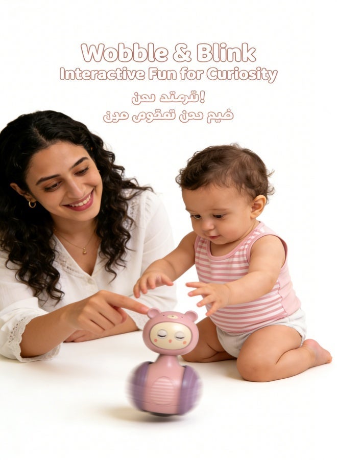 Winking Wobble Baby Toy, Pink Interactive Rattle with Gentle Bell, Sensory Toy for 0-3 Years Old Encourages Crawling & Visual Tracking - Image 2