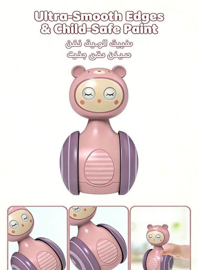 Winking Wobble Baby Toy, Pink Interactive Rattle with Gentle Bell, Sensory Toy for 0-3 Years Old Encourages Crawling & Visual Tracking - Image 4