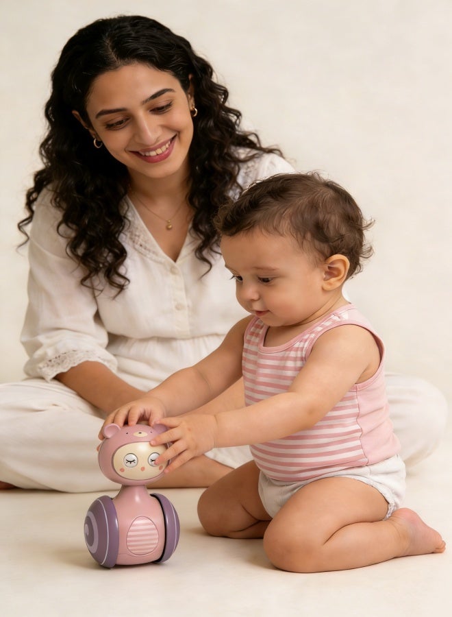 Winking Wobble Baby Toy, Pink Interactive Rattle with Gentle Bell, Sensory Toy for 0-3 Years Old Encourages Crawling & Visual Tracking - Image 1