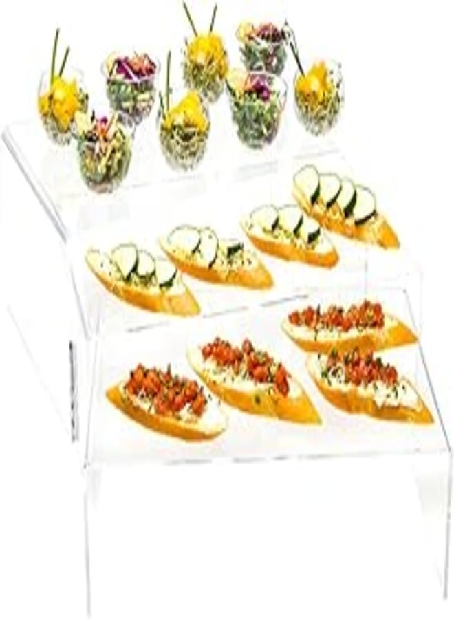 Restaurantware Clear Tek 15.75 x 11.8 x 5.9 Inch Shelf Risers 1 Set Of Rectangle Display Risers - 3 Tiers For Retail And Merchandise Clear Acrylic Shelf Displays Display Treats Or Figurines