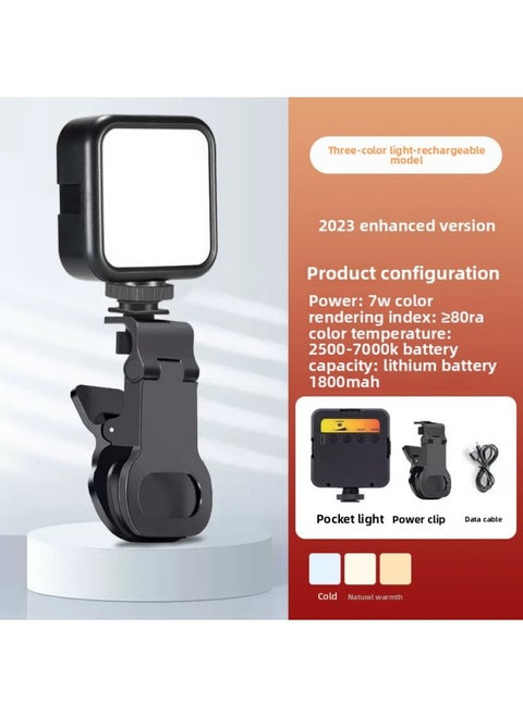 Mobile Phone Live Photography Photography Atmosphere Light Mini Led Light Desktop Beauty Three-color Atmosphere Full Color RGB Pocket Light-Light Source Color:[high-end Version Of Pocket Lamp] (Upgrade + Three-color Charging Model + Powerful Clip)