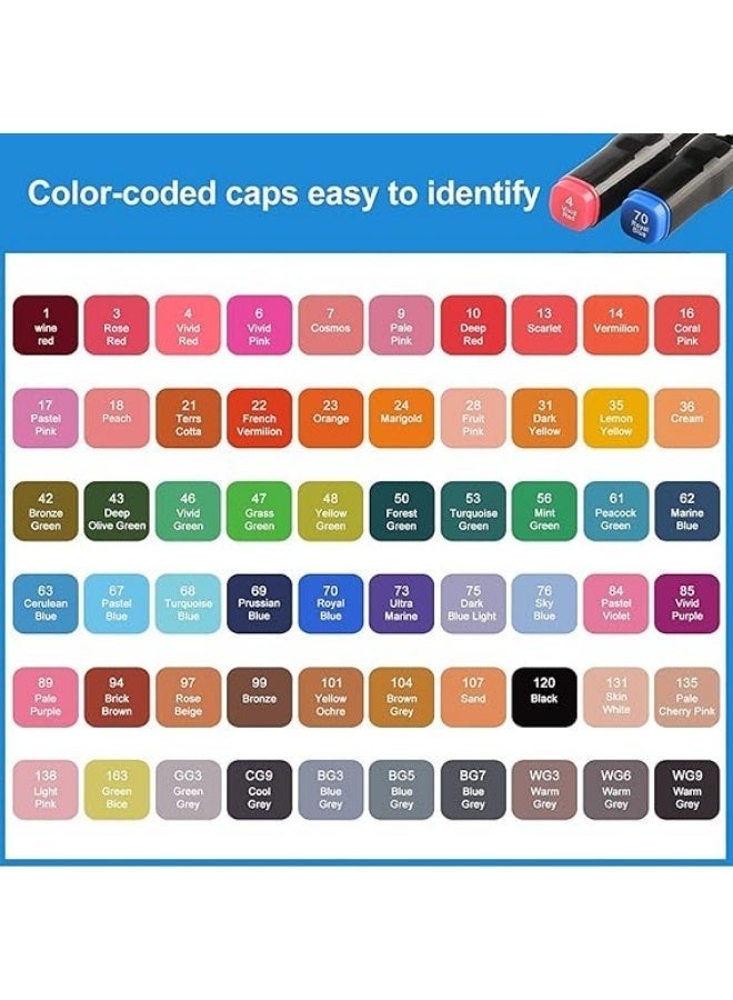 Graphic Marker Set (60 Colors) - Dual-Tip Markers with Case for Drawing, Calligraphy, and Design - Coloring Pen Set - Coloring and Drawing Ink for Kids and Adults - Ideal Marker Set for Artists and Hobbyists with a Stylish Carrying Case - Perfect for Art Gifts - Graffiti, Coloring, Outlining, Shading - Marker and Paint Projects with Case - Image 3