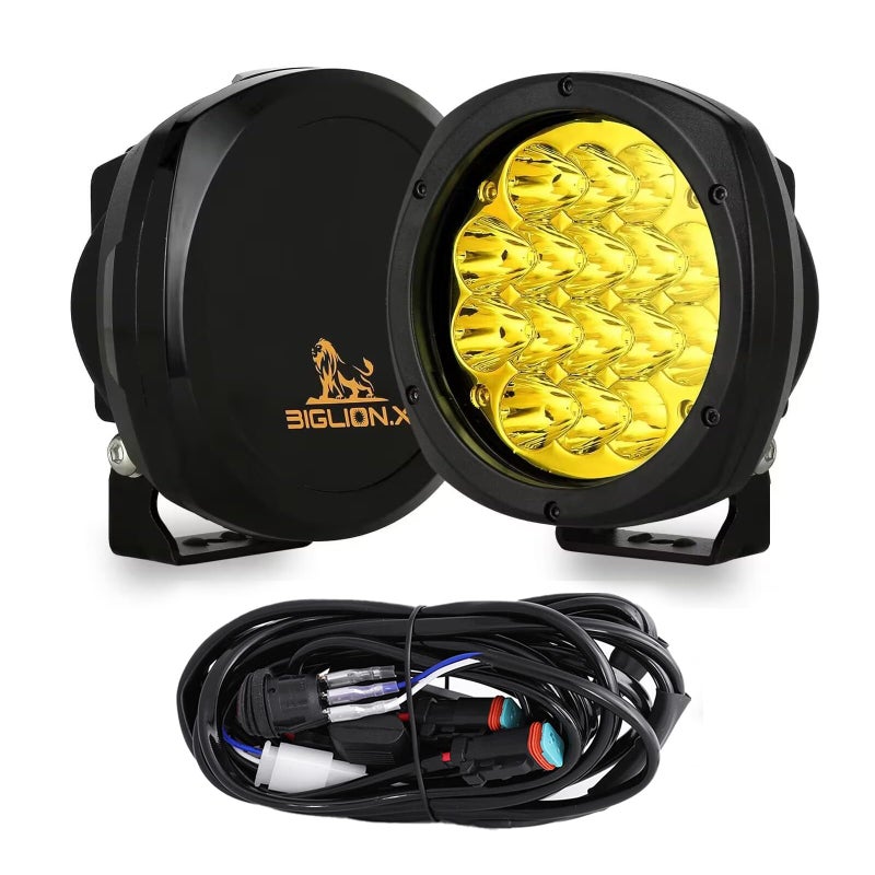 BIGLIONX 7Inch Round LED Amber Driving Offroad Lights 2PCS 210W 32000LM Amber Off road Lights LED Off Road Light Round Waterproof IP68 IP69K 12V 24V for Pickup Trucks SUV ATV UTV 4x4