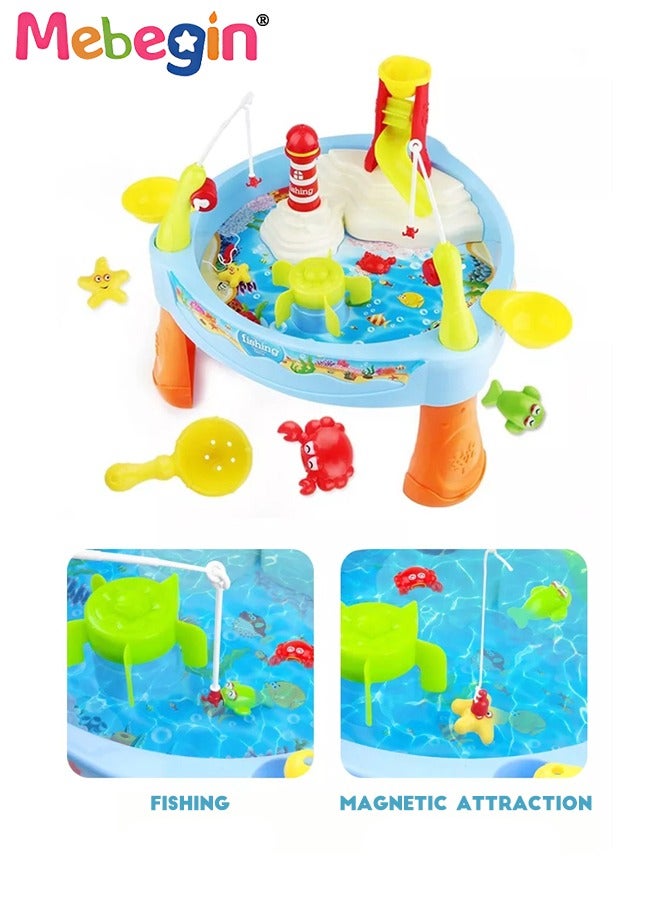 MEBEGIN 23Pcs 3-in-1 Table Fishing Toy with Light and Music, Colorful Go Fishing Playset, Fun Creative Pretend Fishing Board Toys, Magnetic Fishing Game for Kids Aged 3+, 3 AA Batteries Required(Not Included), 40*30*28cm - Image 5
