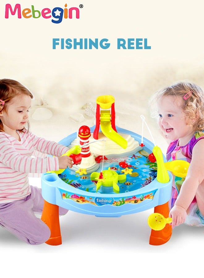 MEBEGIN 23Pcs 3-in-1 Table Fishing Toy with Light and Music, Colorful Go Fishing Playset, Fun Creative Pretend Fishing Board Toys, Magnetic Fishing Game for Kids Aged 3+, 3 AA Batteries Required(Not Included), 40*30*28cm - Image 2