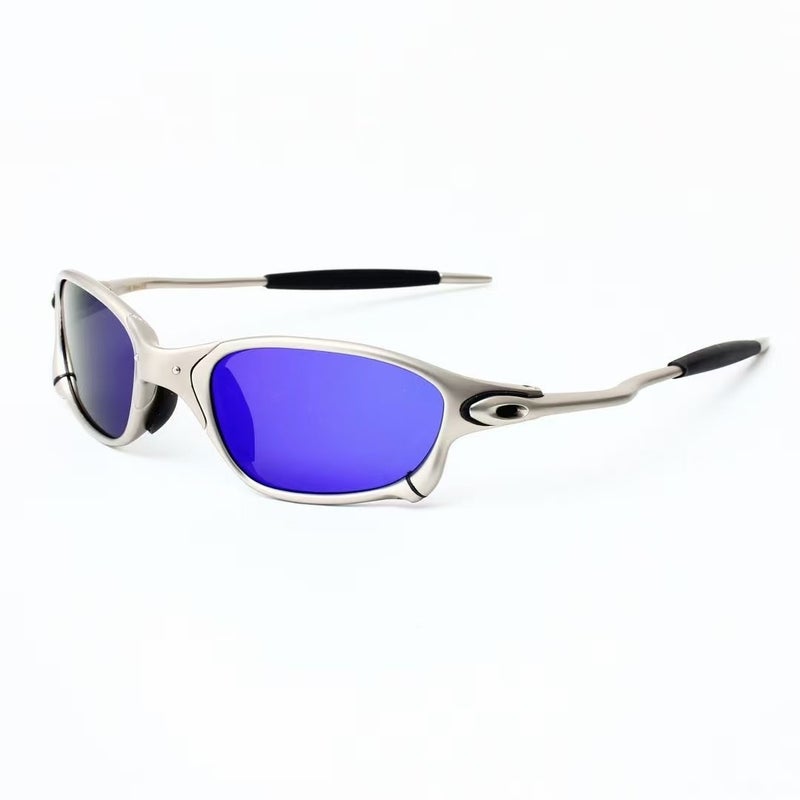 Polarized Sports Sunglasses for Men - Silver Frame with Blue Lens