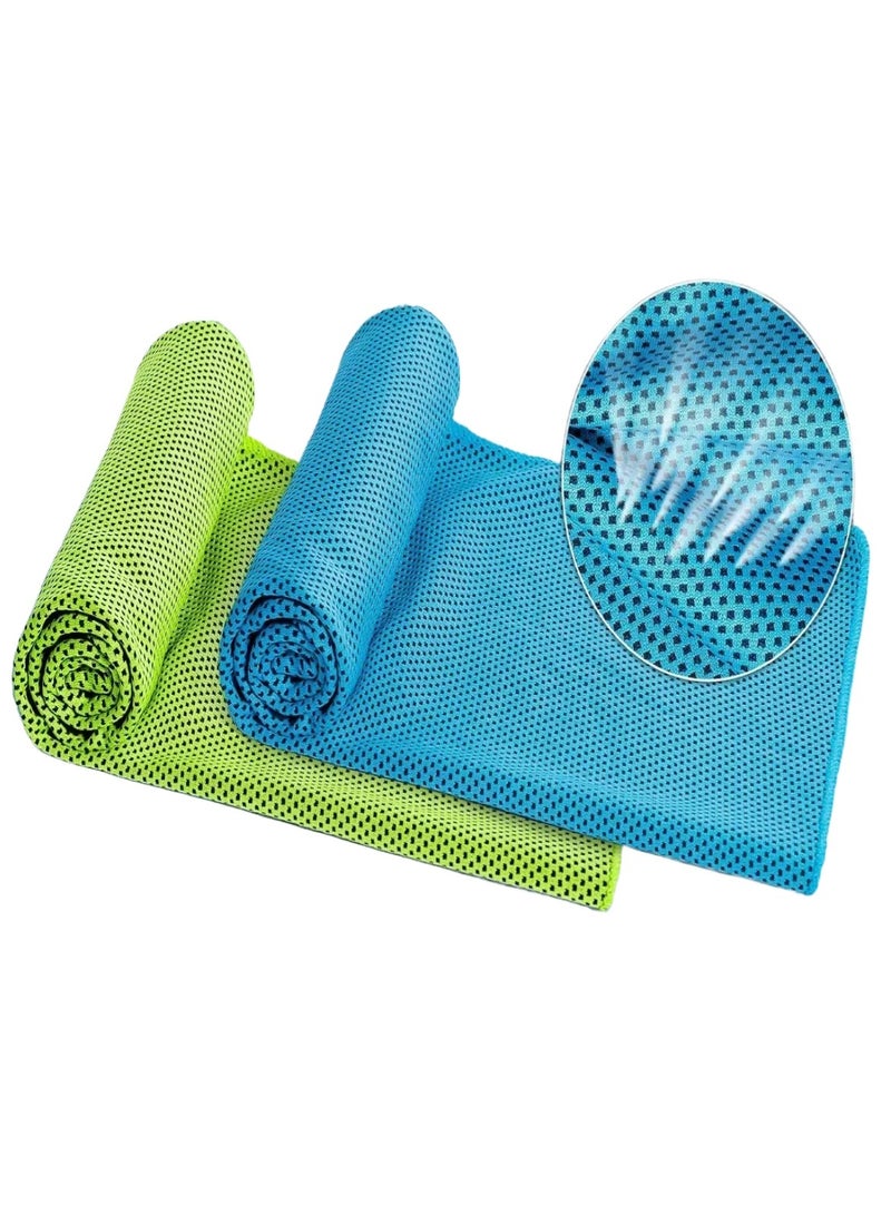 CHU DAI 2Pcs 100x30CM Cooling Towels for Hot Weather Soft Breathable Cold Towel Yoga Towels for Sweat, Sports, Workout, Fitness, Gym, Running, Travel Camping, 12 x 40 Inch (Dark Blue, Green) - Image 1