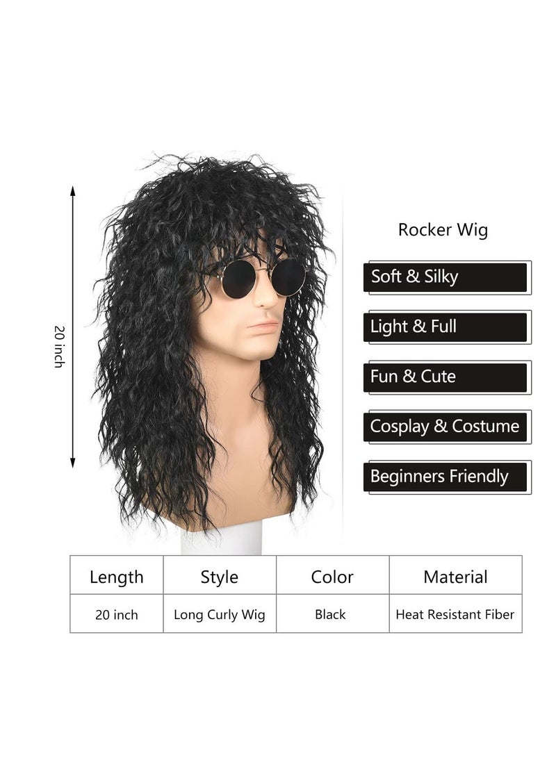 SYOSI 80s Rocker Wig Black Long Curly For Men And Women Mullet Costume Party Hal loween Cosplay Synthetic (Black) - Image 3