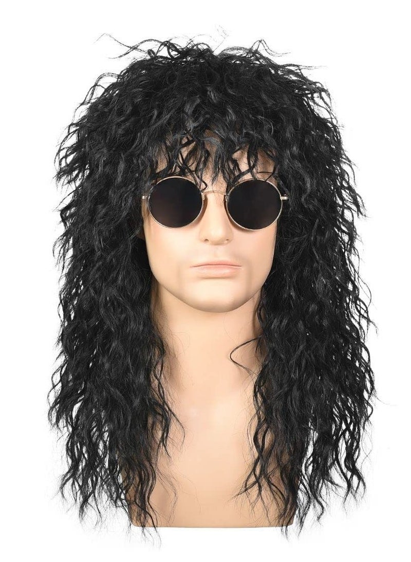 SYOSI 80s Rocker Wig Black Long Curly For Men And Women Mullet Costume Party Hal loween Cosplay Synthetic (Black) - Image 1