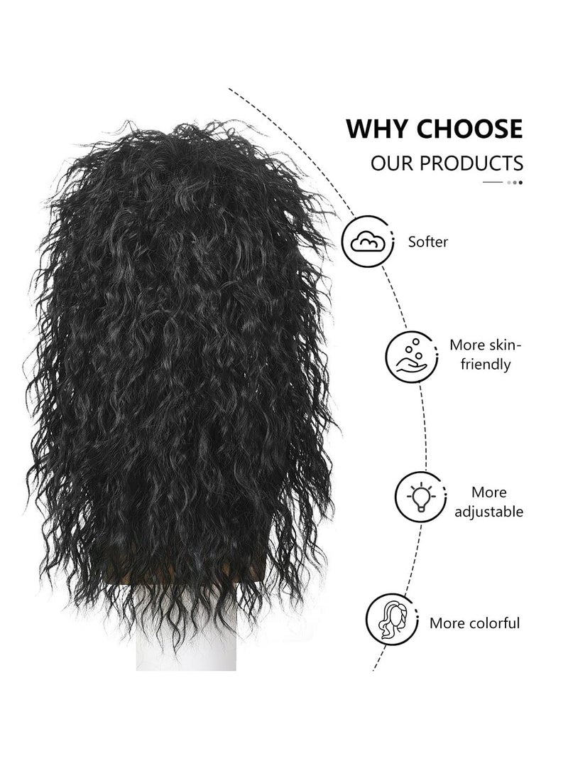 SYOSI 80s Rocker Wig Black Long Curly For Men And Women Mullet Costume Party Hal loween Cosplay Synthetic (Black) - Image 4