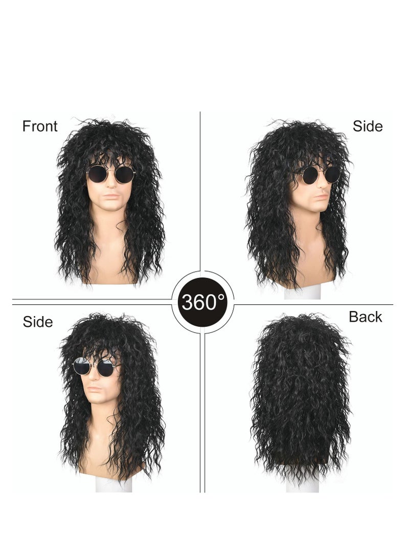 SYOSI 80s Rocker Wig Black Long Curly For Men And Women Mullet Costume Party Hal loween Cosplay Synthetic (Black) - Image 2
