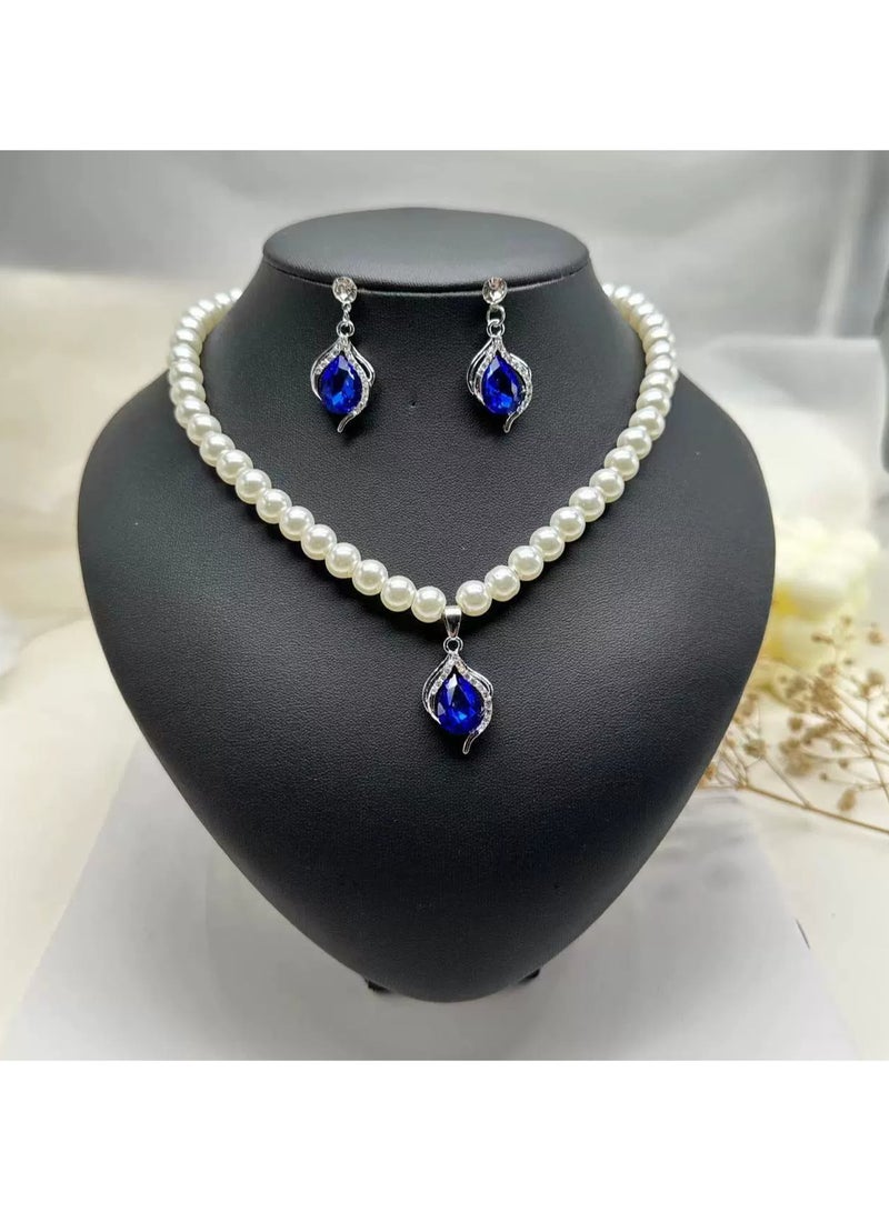 Goolsky قلادة باندلت لؤلؤة على شكل دمعة زرقاء فرنسية عتيقة - تشوكر أنيق مستوحى من الباروك للنساء، للارتداء الرسمي/الحفلات - Image 1