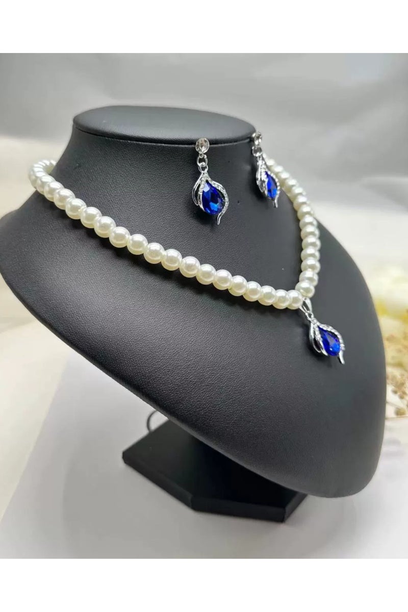 Goolsky قلادة باندلت لؤلؤة على شكل دمعة زرقاء فرنسية عتيقة - تشوكر أنيق مستوحى من الباروك للنساء، للارتداء الرسمي/الحفلات - Image 2