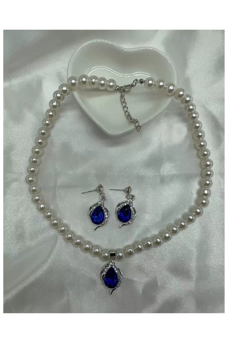 Goolsky قلادة باندلت لؤلؤة على شكل دمعة زرقاء فرنسية عتيقة - تشوكر أنيق مستوحى من الباروك للنساء، للارتداء الرسمي/الحفلات - Image 3