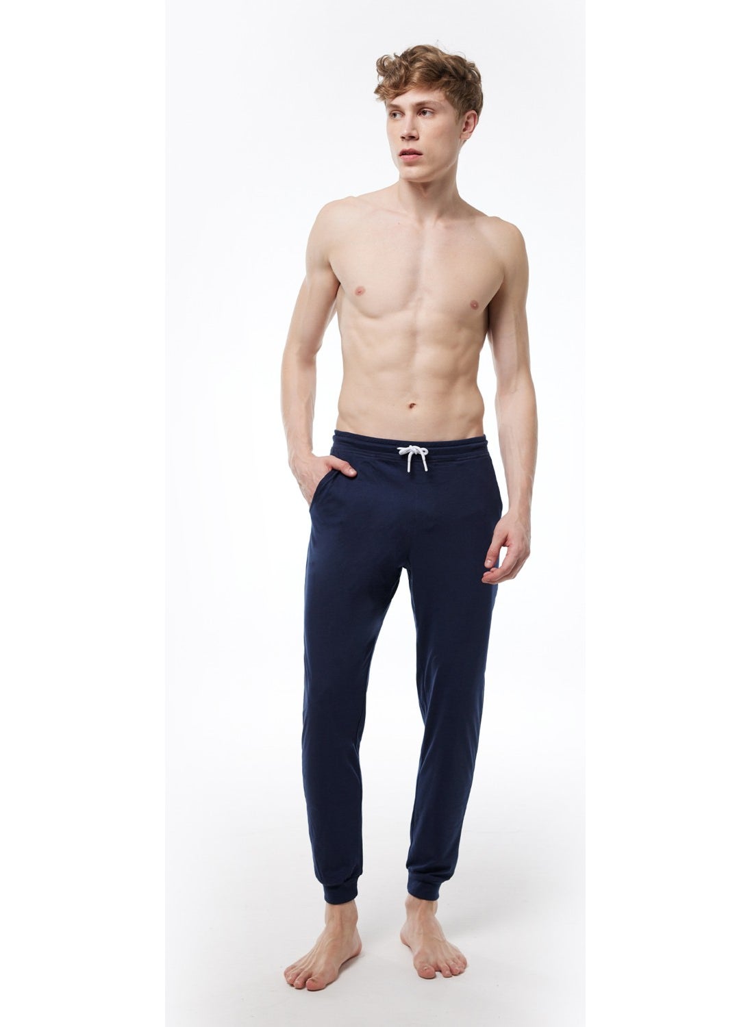 Malabadi - Men's Navy Blue Elastic Waist Pocket Single Cuffed Leg Pajamas 6004 - Image 1