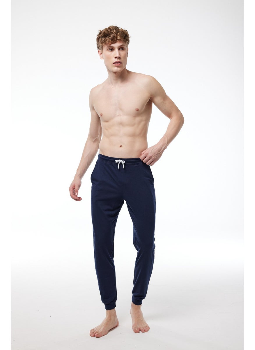 Malabadi - Men's Navy Blue Elastic Waist Pocket Single Cuffed Leg Pajamas 6004 - Image 1