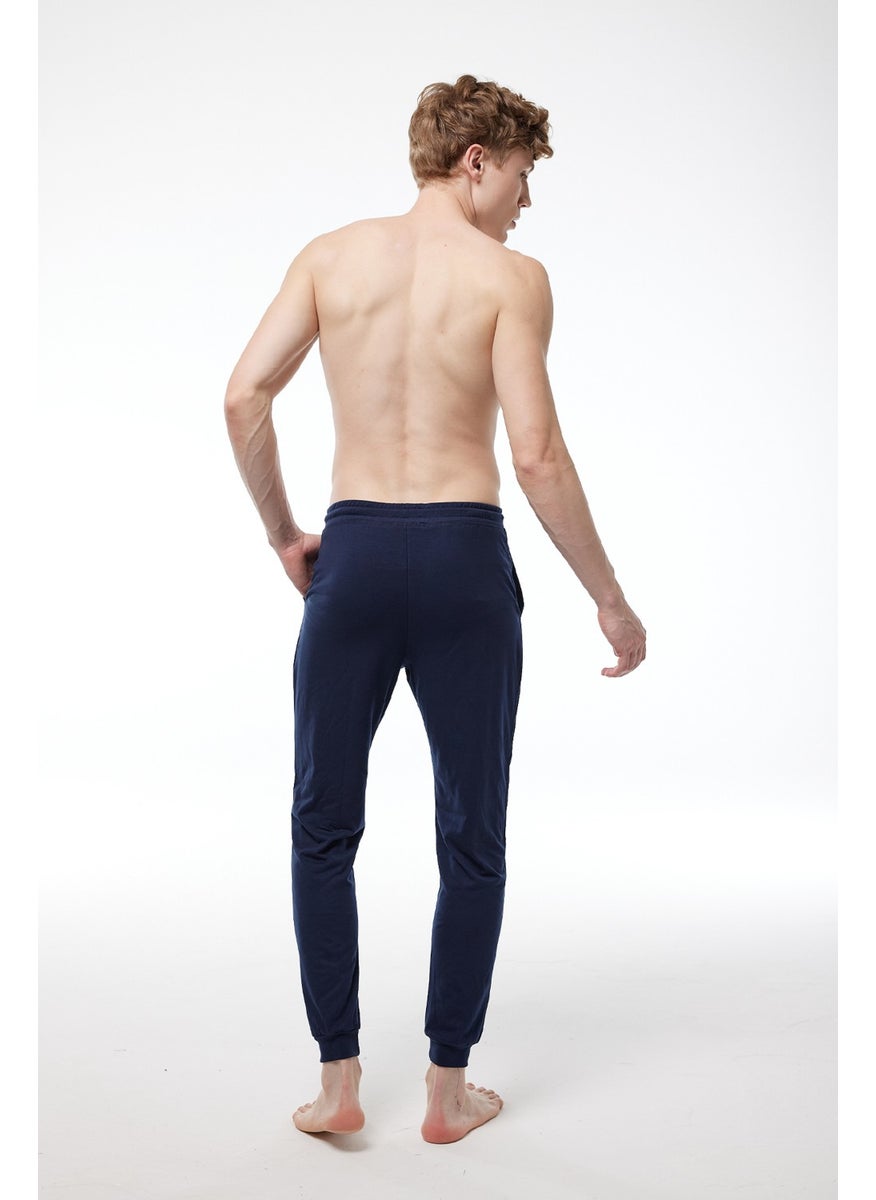 Malabadi - Men's Navy Blue Elastic Waist Pocket Single Cuffed Leg Pajamas 6004 - Image 1