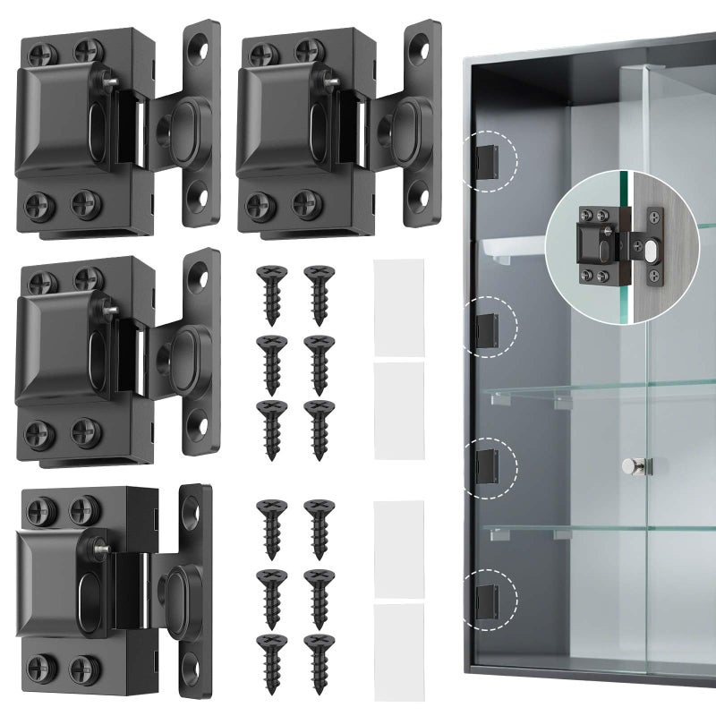 Eegoowa Glass Door Hinges for Cabinets Cabinet Glass Door Hinges304 Stainless Steel for 58mm Cabinet Door Black4PCS - Image 2