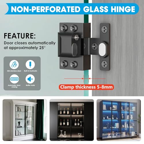 Eegoowa Glass Door Hinges for Cabinets Cabinet Glass Door Hinges304 Stainless Steel for 58mm Cabinet Door Black4PCS - Image 3