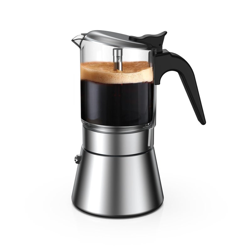 SIXAQUAE Moka Induction Stovetop Espresso MakerCrystal Glasstop  Stainless Steel Espresso Moka PotClassic Italian coffee maker240ml6cup