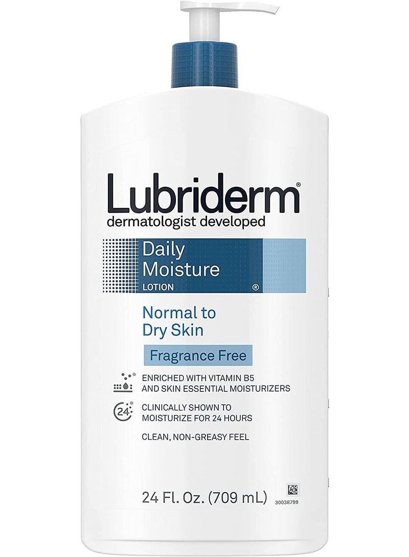 Lubriderm Daily Moisture Unscented Body Lotion with Pro-Vitamin B5 for Normal to Dry Skin for Healthy-Looking Skin Non-greasy Lotion Fragrance Free 24 fl oz