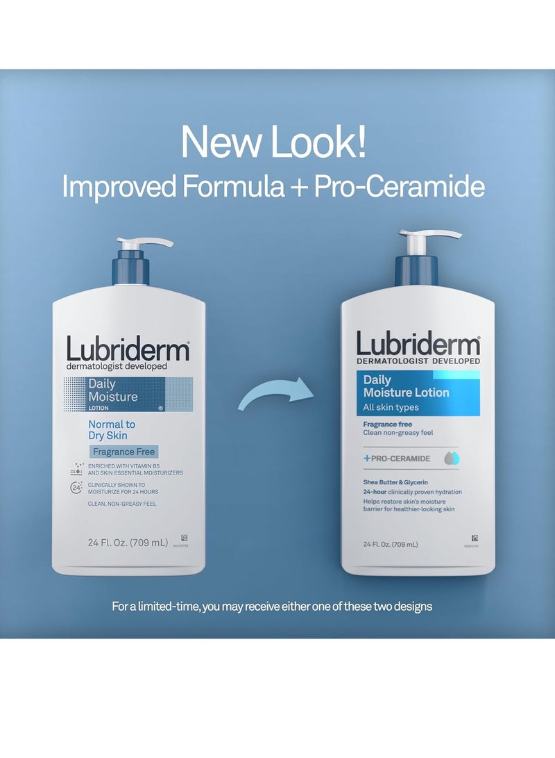 Lubriderm Daily Moisture Unscented Body Lotion with Pro-Vitamin B5 for Normal to Dry Skin for Healthy-Looking Skin Non-greasy Lotion Fragrance Free 24 fl oz
