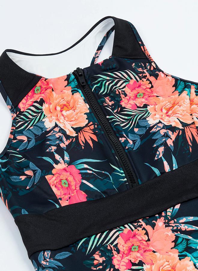 DECATHLON Girl’s 1-piece surf swimsuit Y-back front zip - 900 Calysta shiso shiso - Image 3