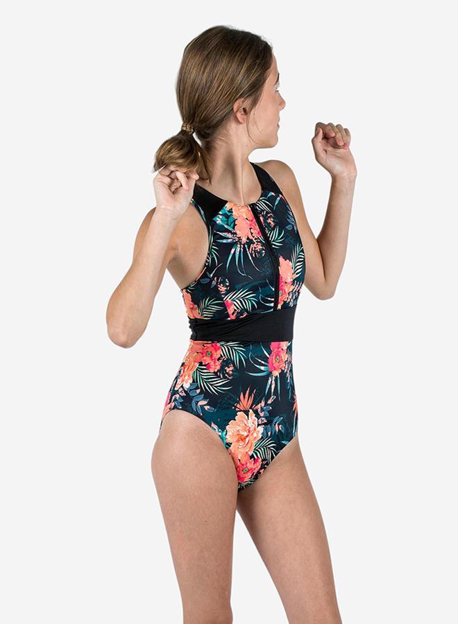 DECATHLON Girl’s 1-piece surf swimsuit Y-back front zip - 900 Calysta shiso shiso - Image 1