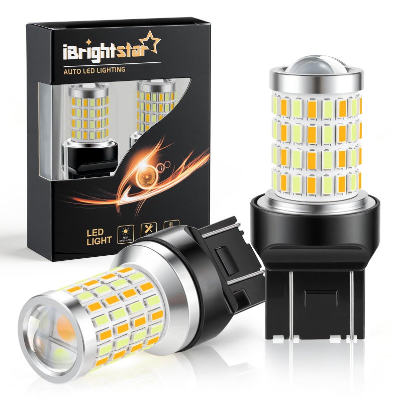 iBrightstar Super Bright 7443 7444NA Switchback LED Bulbs with Projector Replacement for Daytime Running LightsDRL and Turn Signal Lights Ice BlueAmber - Image 2