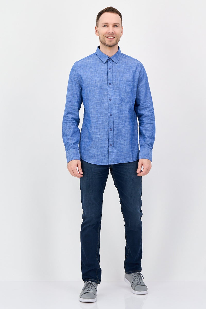 NAUTICA Men Regular Fit Solid Long Sleeve Casual Shirt, Blue - Image 4