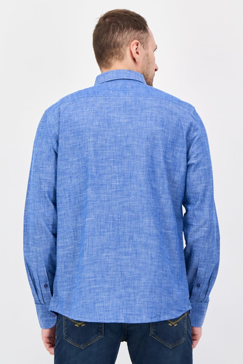 NAUTICA Men Regular Fit Solid Long Sleeve Casual Shirt, Blue - Image 3