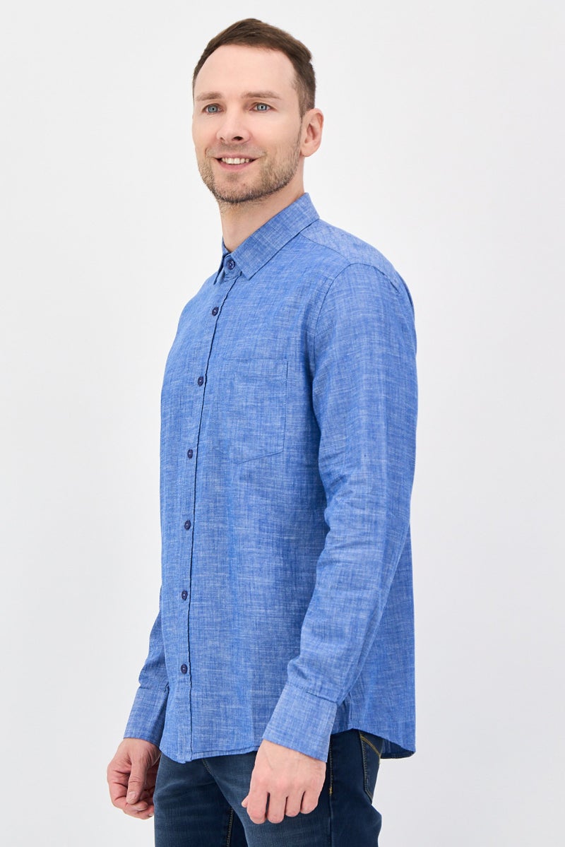 NAUTICA Men Regular Fit Solid Long Sleeve Casual Shirt, Blue - Image 2