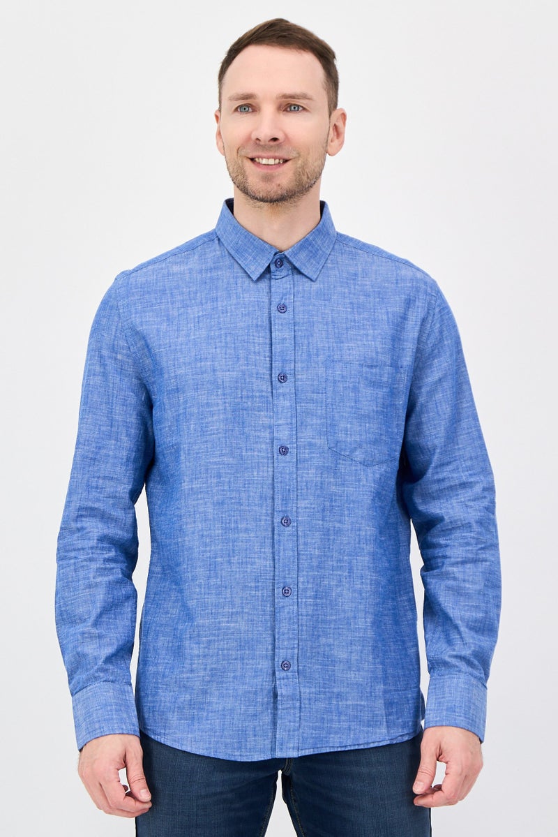 NAUTICA Men Regular Fit Solid Long Sleeve Casual Shirt, Blue - Image 1