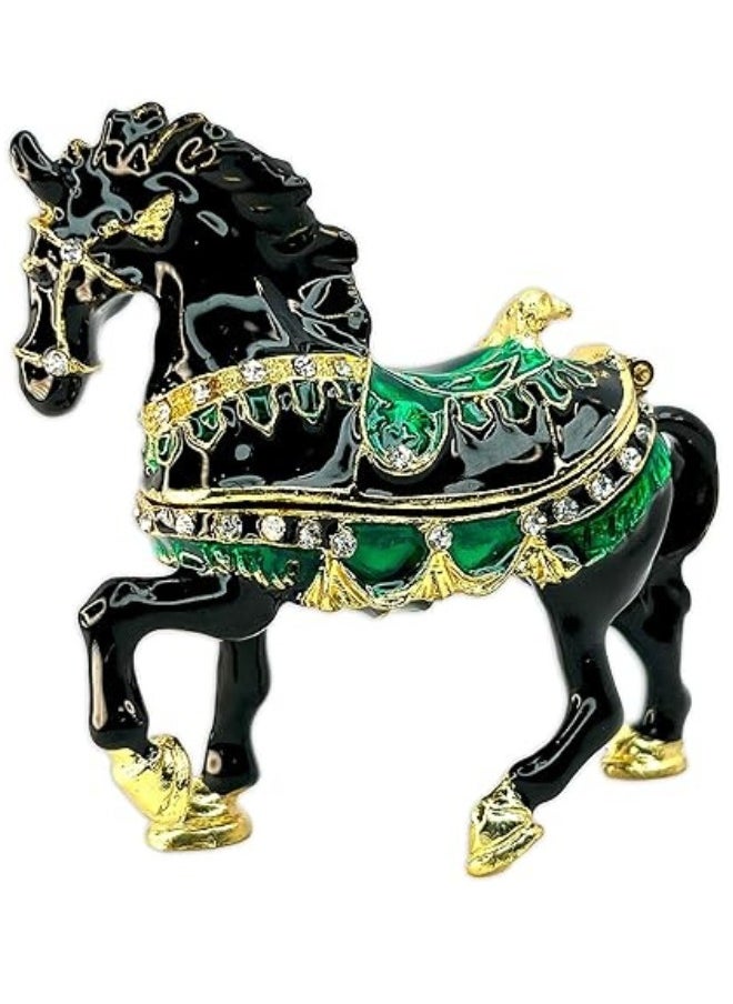 Lukadah - Horse Trinket Box,Figurine Jewelry,Gold Plated Crystal Enameled Home Decor,Table Decor,Sourvenir Festival Gift,Hand Painted Enameled Classic Ornaments Metal Craft(Black) - Image 1