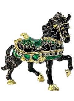 Horse Trinket Box,Figurine Jewelry,Gold Plated Crystal Enameled Home Decor,Table Decor,Sourvenir Festival Gift,Hand Painted Enameled Classic Ornaments Metal Craft(Black)