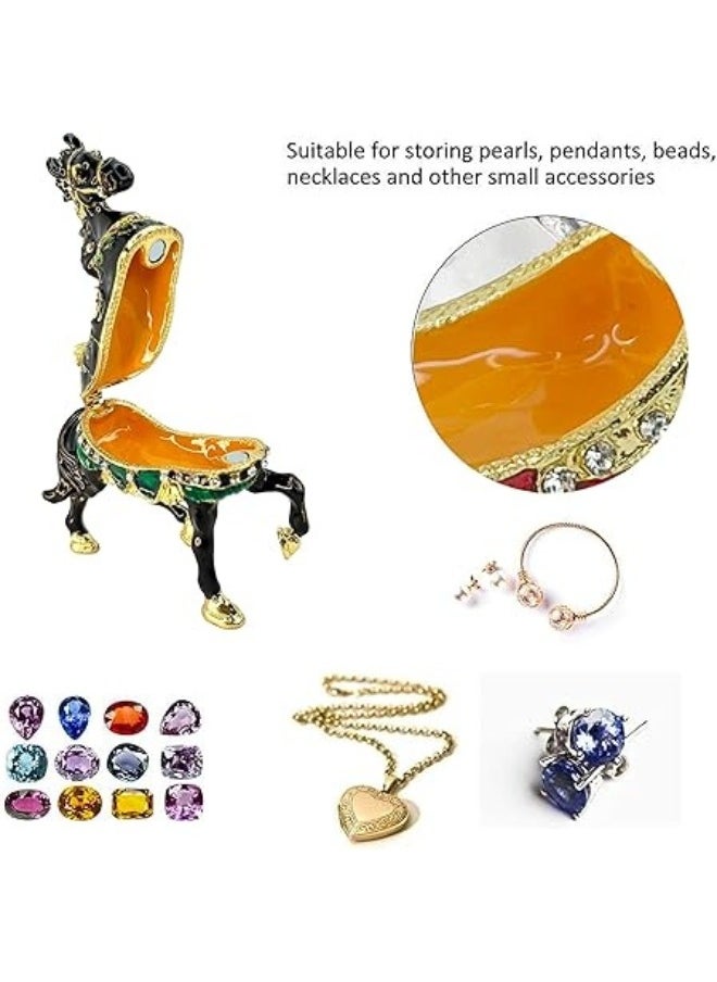 Lukadah - Horse Trinket Box,Figurine Jewelry,Gold Plated Crystal Enameled Home Decor,Table Decor,Sourvenir Festival Gift,Hand Painted Enameled Classic Ornaments Metal Craft(Black) - Image 1