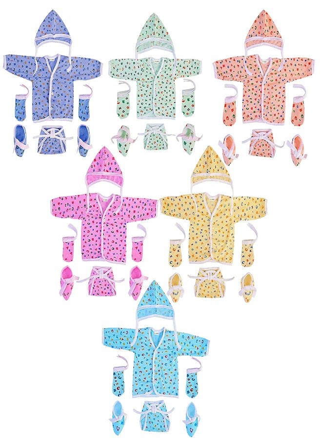 Babloo Flat Bed Cotton Solid New Born Baby Jhabla Set | Baby Clothing Set | Clothes | Nappy & Caps | Mittens & Booties | Gift Pack | Combo | Baby Shower | Products All (Multicolor, 0-6 Months) - Image 1