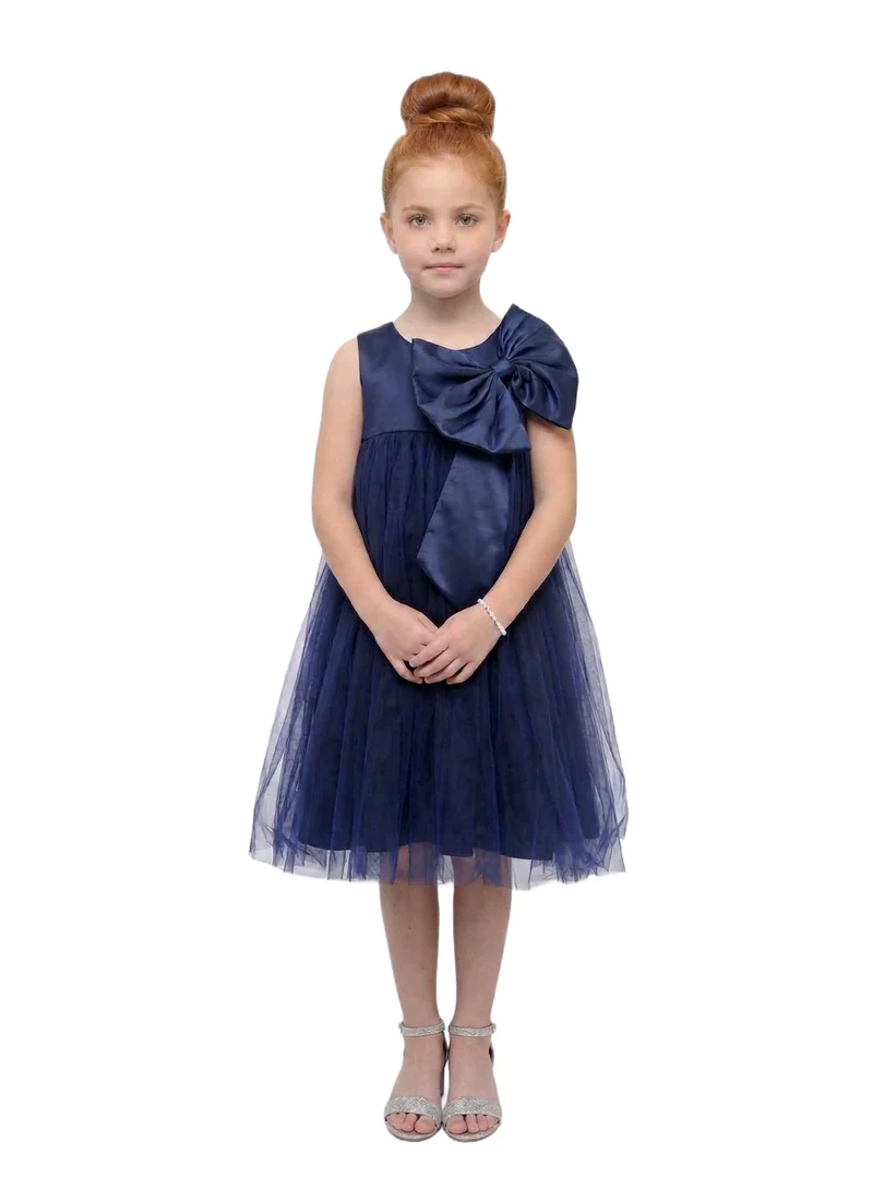 بيداني Shoulder Bow Navy Blue Tulle Party Dress