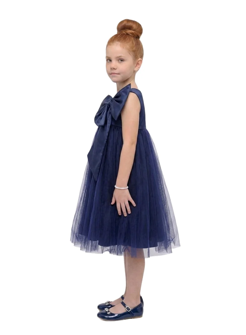 بيداني Shoulder Bow Navy Blue Tulle Party Dress