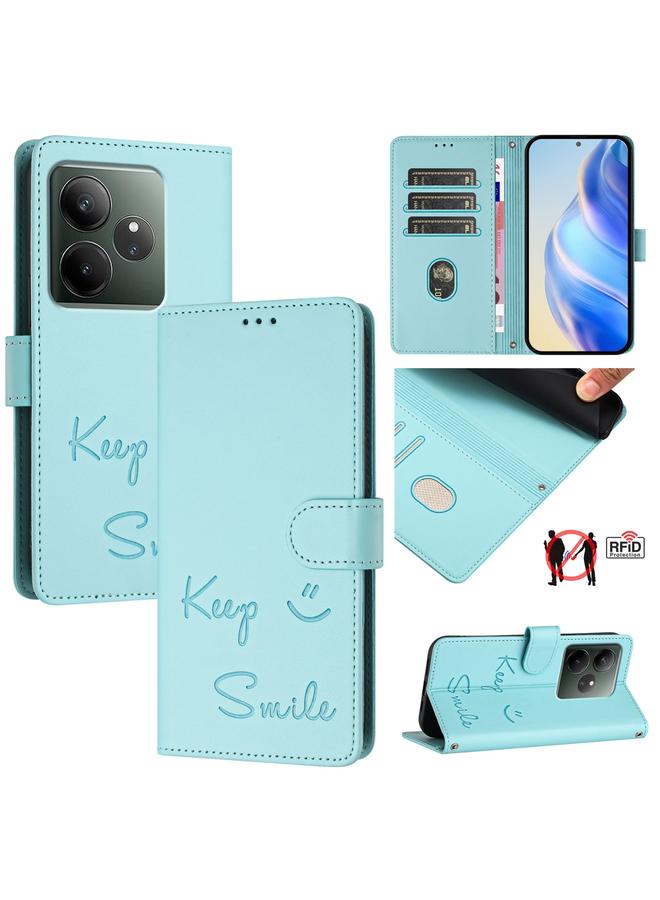 اس-توب جراب لهاتف Realme GT 6 / 6T 5G جراب هاتف جلدي بنقش ابتسامة عالمية بتقنية RFID - Image 1