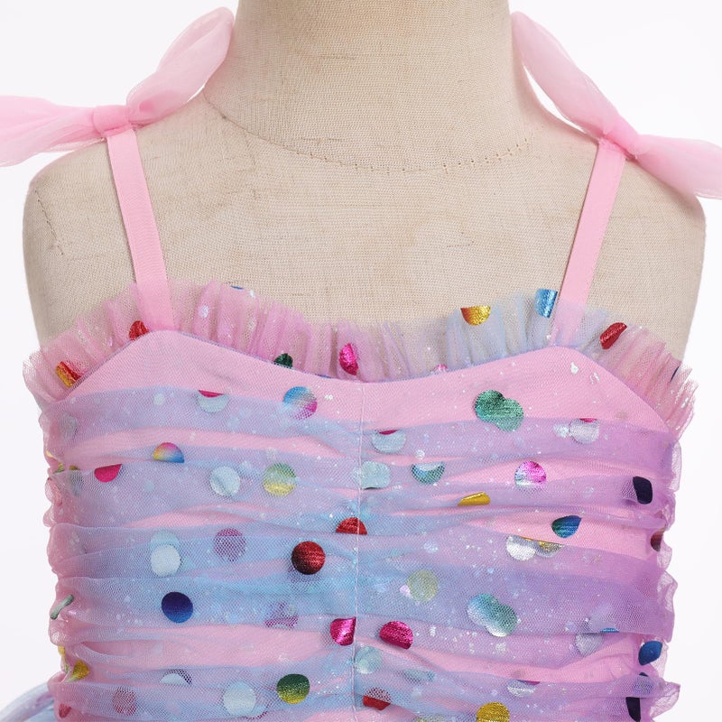 IMEKIS 5th 6th Birthday Dresses Girls: Kindergarten Graduation Kids Toddler Princess Sparkly Tulle Tutu Tea Party Ruffles Fairy Short Pageant Ice Cream Smocked Outfit Pink Rainbow Dots 5-6 Years - Image 5